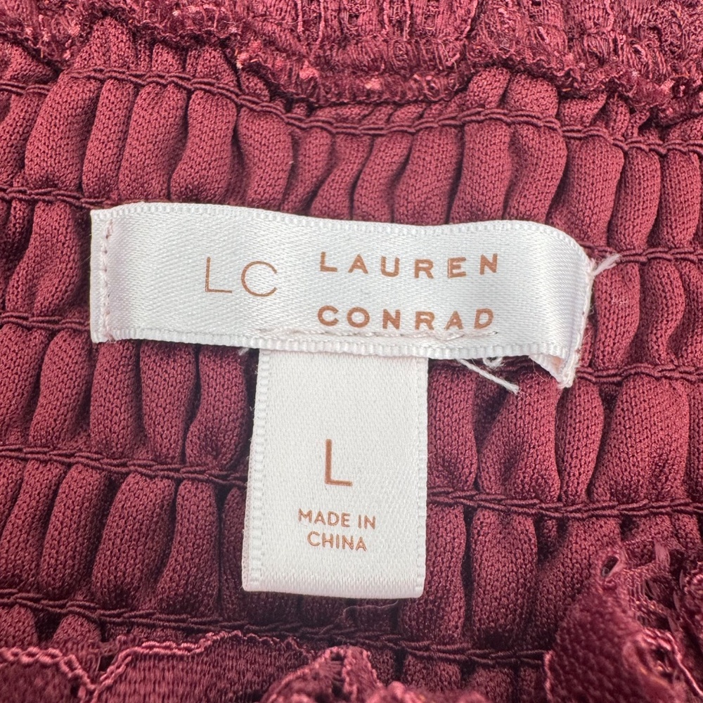 LC Lauren Conrad Dress Women Large Red Lace Midi Peasant Cottagecore Prairie - Picture 9 of 16